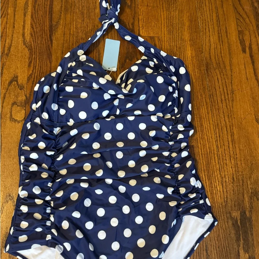 Younique Navy and White Polka Dot One-Piece Swimsuit